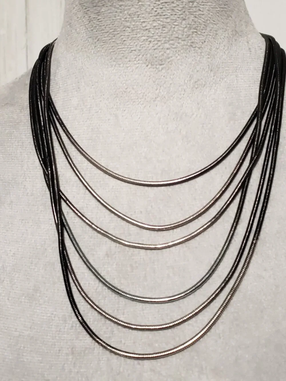 Gunmetal‎ Silver Snake Bib Layered Necklace Multi Strand Office Edgy Minimalist